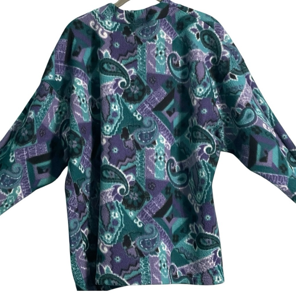 Stefano fleece top size 26/28W long sleeve purp/green/blk/wht paisley print